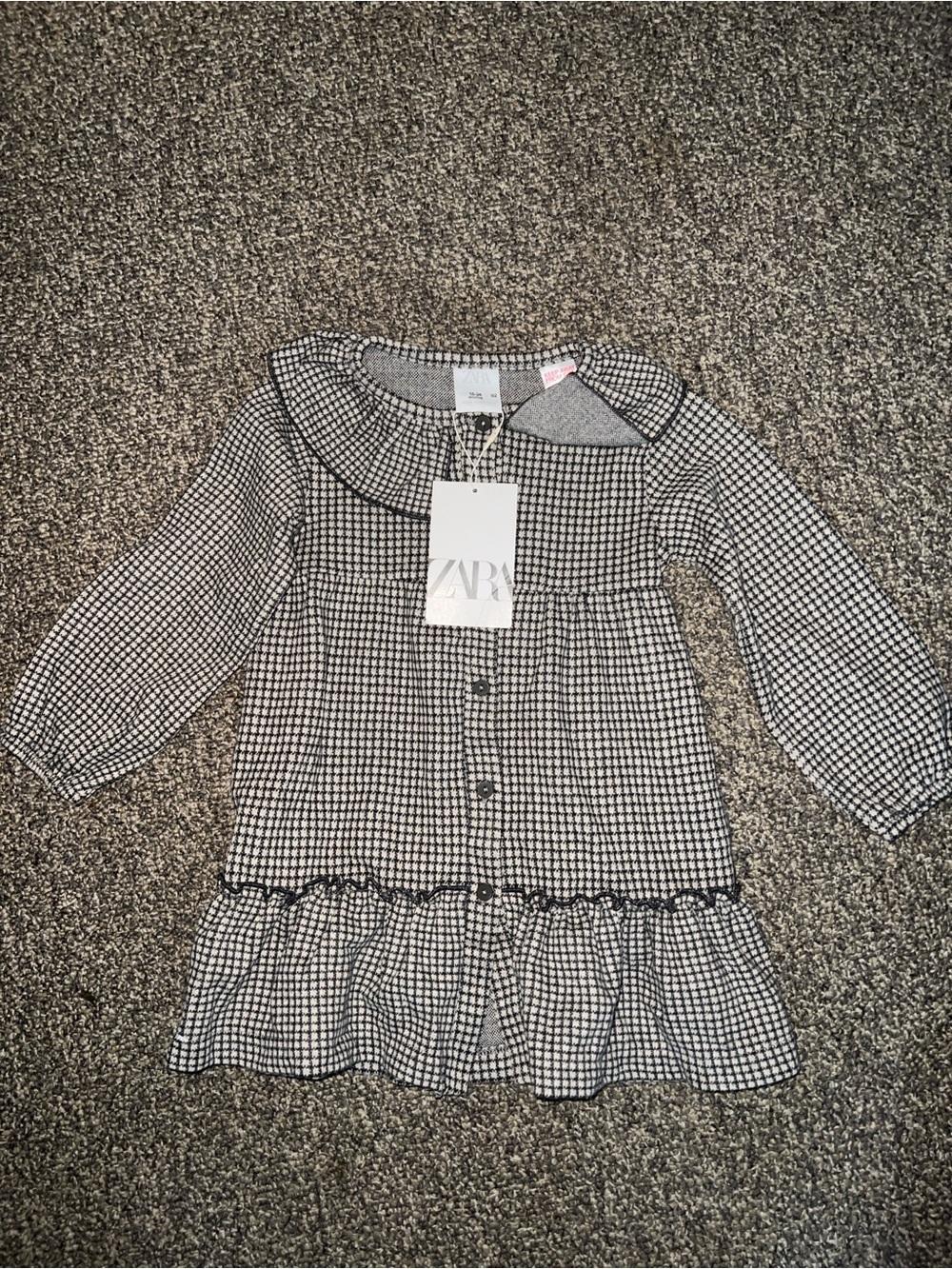 ZARA Black and White Gingham Dress with Peter Pan Collar
